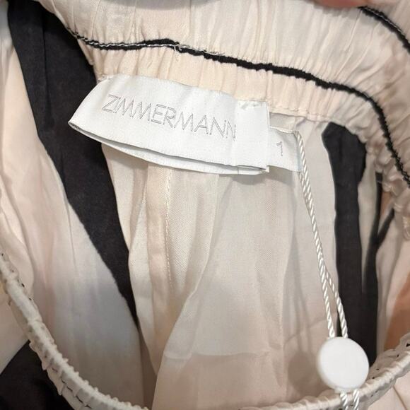 New Zimmermann Cream Black Draw Waist Silk Wide Leg Pants Trousers Size Small 1 - Picture 6 of 15